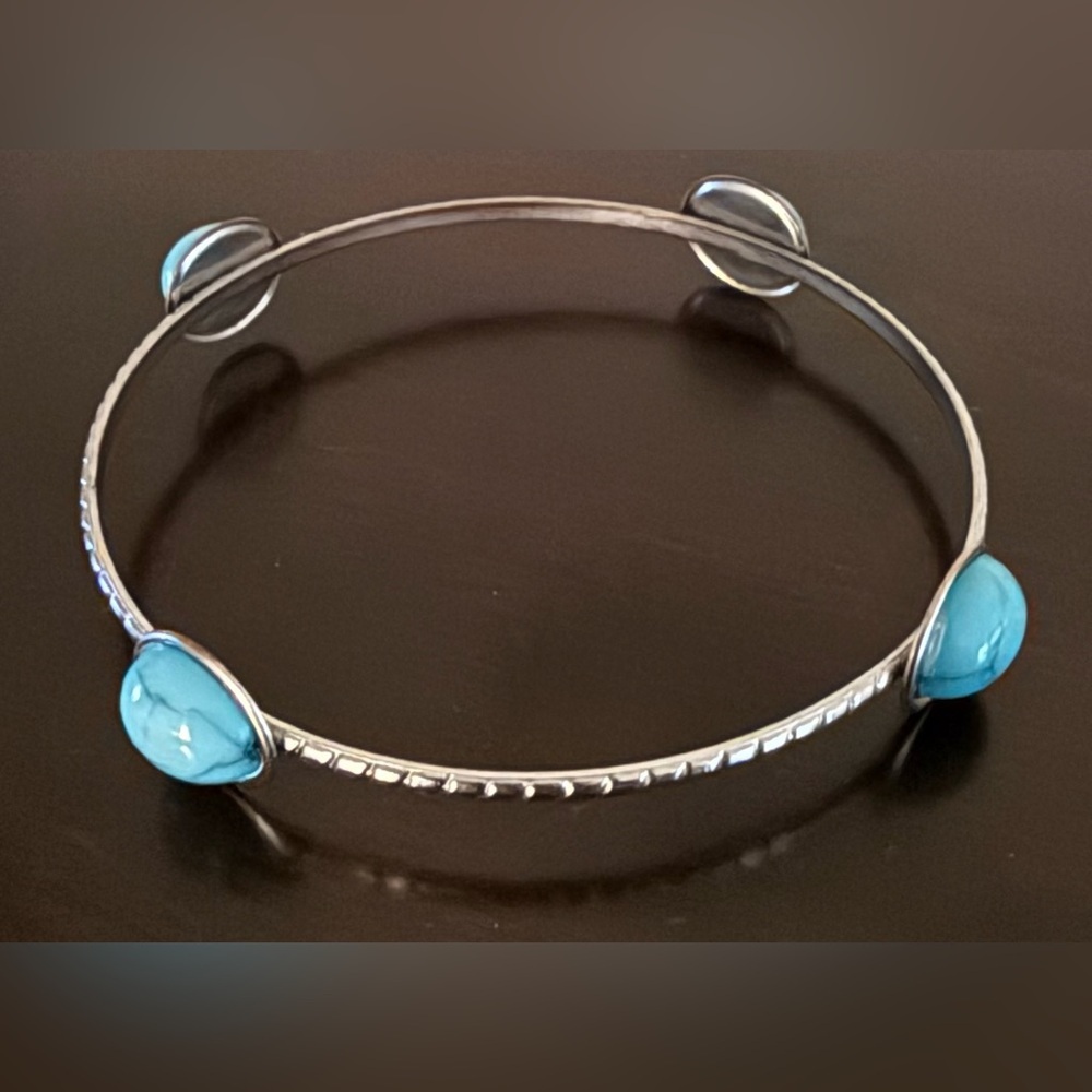 Silver Turquoise Cuff Bracelet Set | Southwestern Boho Stackable Bangles - Picture 7 of 7